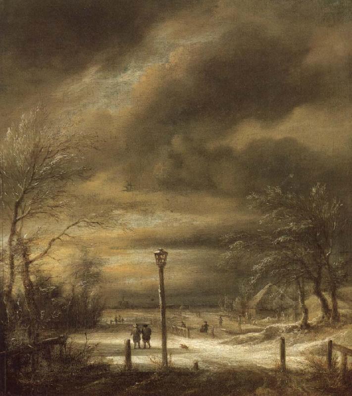Jacob van Ruisdael Winter Landscape with a Lamp-post and and a Distant view of Haarlem oil painting picture
